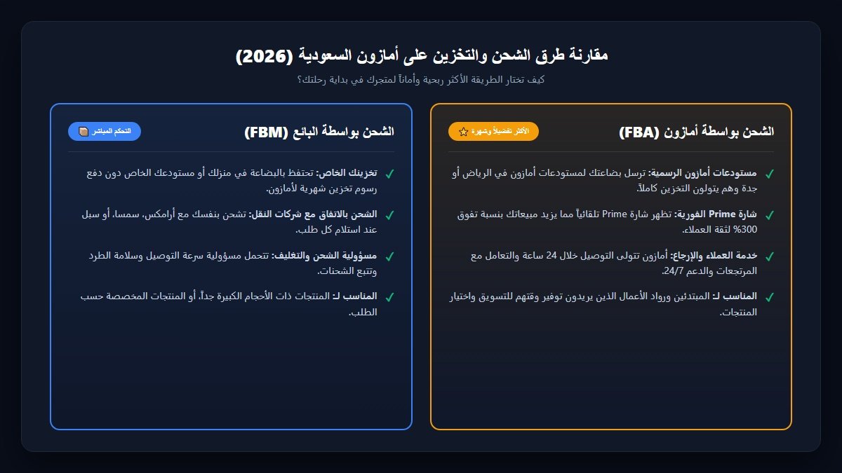 مقارنة الشحن بواسطة أمازون FBA والشحن بواسطة البائع FBM في السعودية